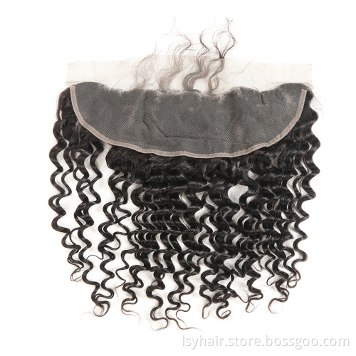 Peruvian Deep Curly Ear to Ear Frontal 100% Human Hair Bundles Weft Weave with Closure Sew In Hair Hair Fronal Extensions